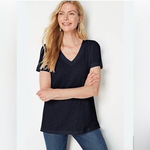 J.Jill Women’s V-Neck Navy Short Sleeve Top 100% Pima cotton Size S Petite